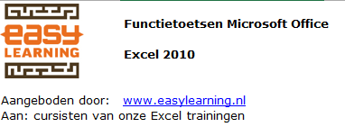 Sneltoetsen Excel 2010